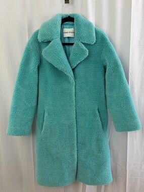 Stand Studio Bright Blue Camille Cocoon Long Faux Fur Coat Womens Size Small
